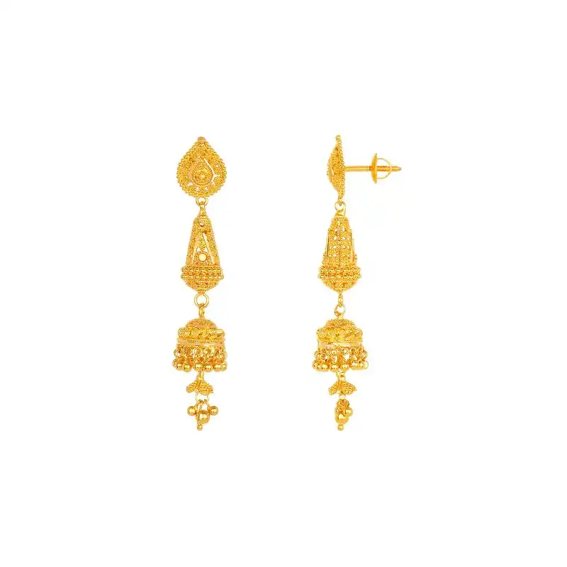 22K Gold Chandelier Necklace and Jhumka Earring Set